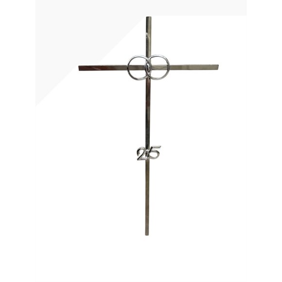 Cake Topper 25th Anniversary Cross Interlocking Rings Christian Religious Décor - Picture 1 of 16